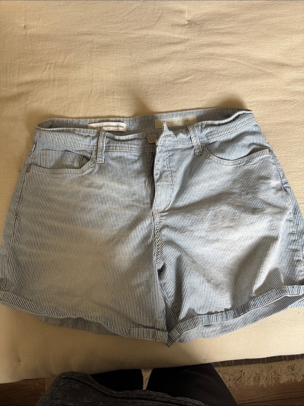 Pilcro Blue and White Pinstriped Jean Shorts